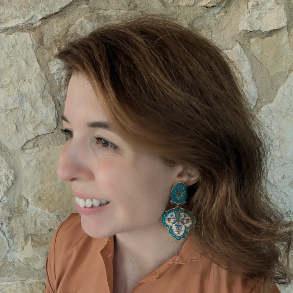 Lightweight SAVANNAH pierced earrings vintage textile - Picture 3 of 4